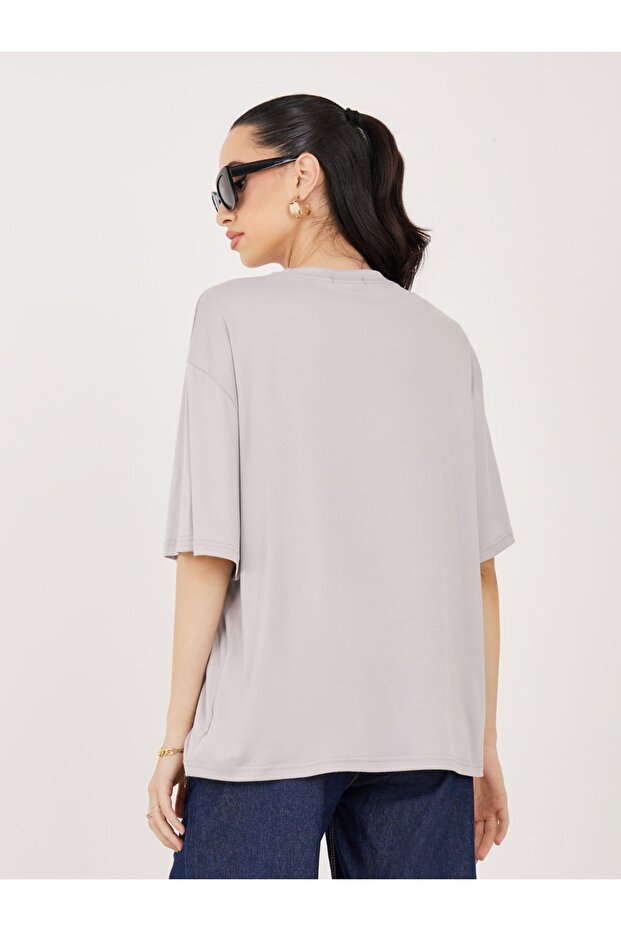 Oversized Basic Round Neck  T-Shirt - 4