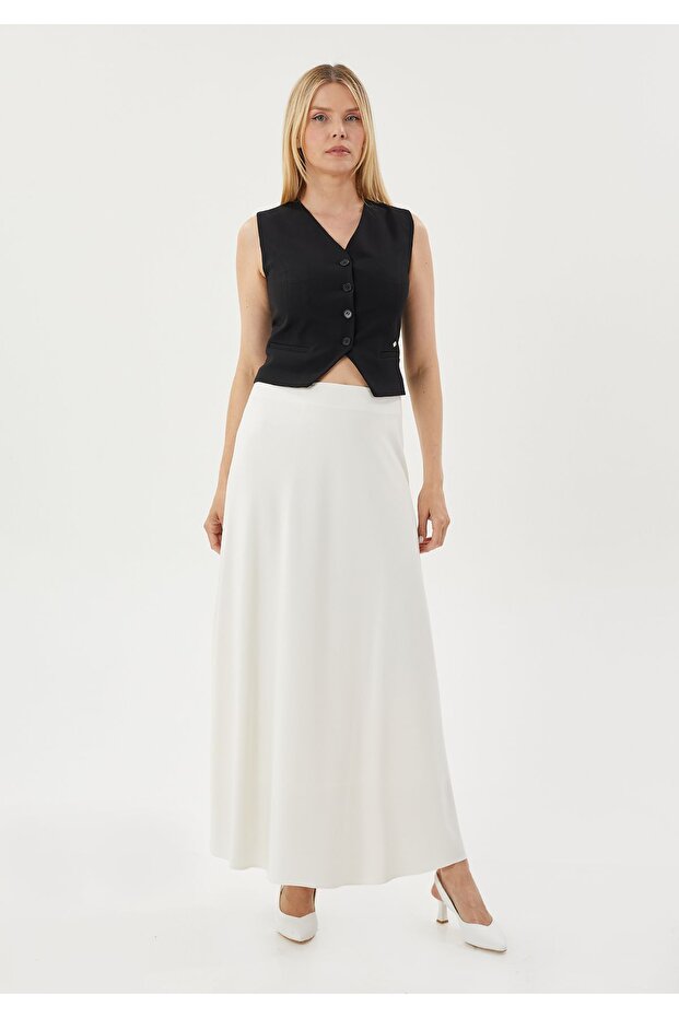 Maxi Boy Ecru A-Line Classic Skirt with Zipper and Lining