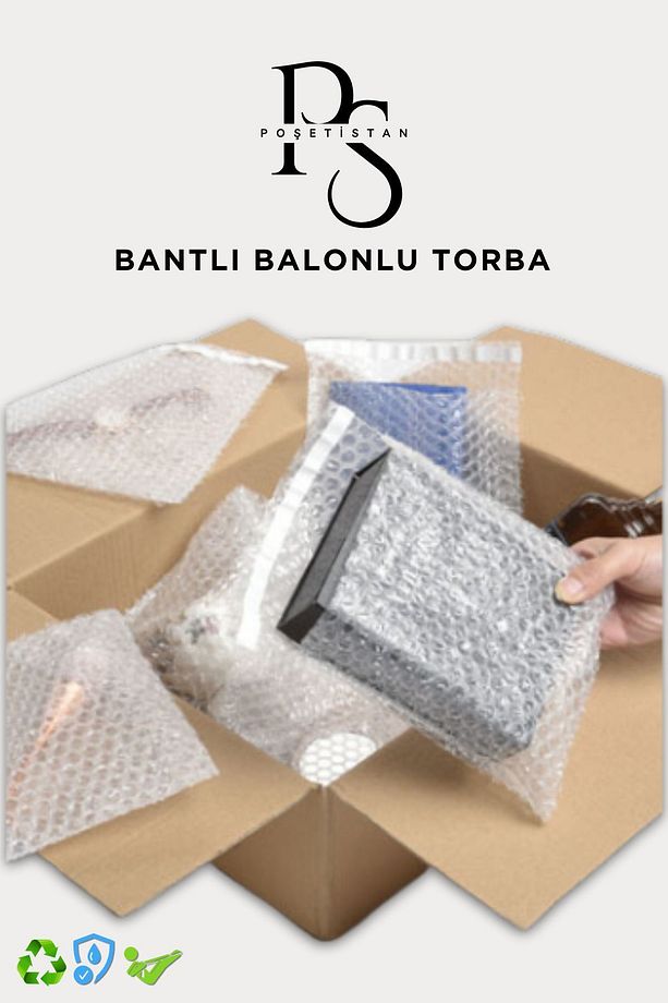 Bantlı Balonlu Kargo Poşeti 15 x 20 cm + 5 cm Kapak Bantlı 100 Adet - 4