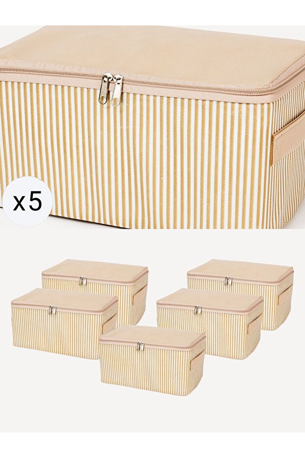 5-piece small cream stripe under-bed luggage organizer set - travel storage - 30x20x15 cm