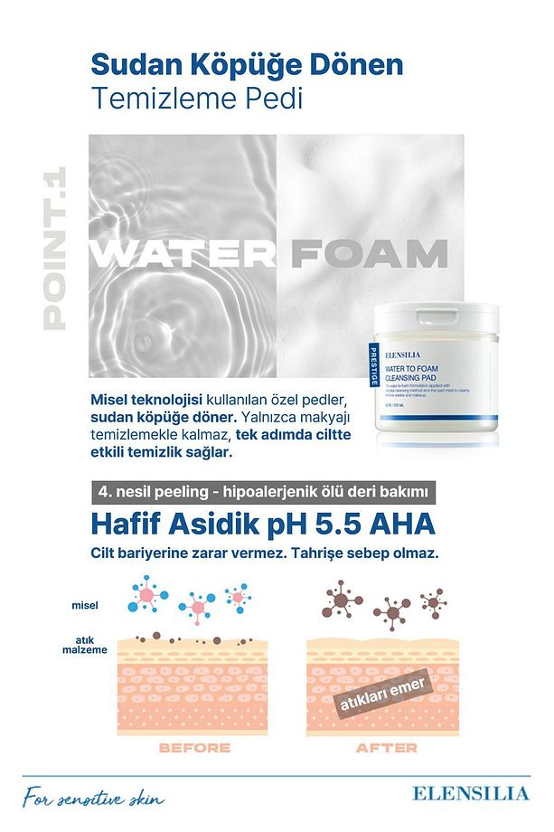 Misel Temizleme Pedi Elensilia Water to Foam Cleansing Pad 60 Adet - 3