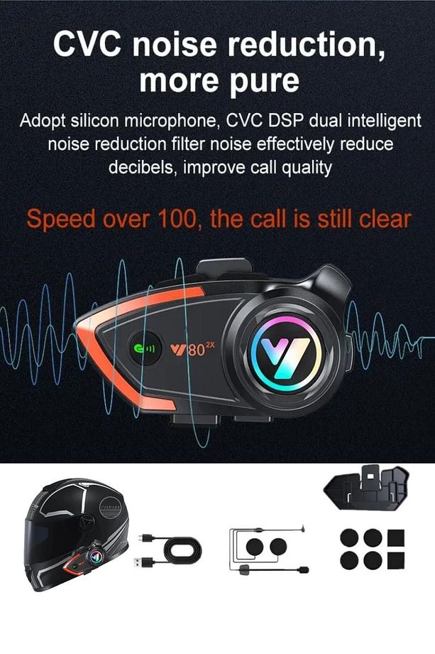 500 Mt Intercom 2 Eşleşmeli Kask Kulaklık Y-80pr Su Geçirmez Bluetooth Motosiklet Intercom Kulaklık - 6