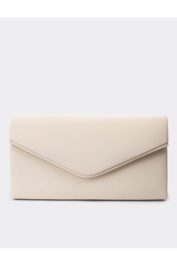 Cream Piping Leather Evening Dress Clutch Hidden Shoulder Chain Bag