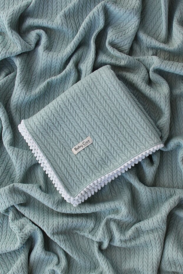 Knitted Pattern Organic Cotton Baby Pique Blanket Mint Green 100X120 cm
