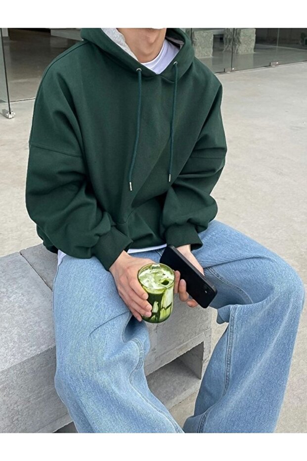 Green Men's Sweatshirt - Three Thread, Compact Design - 2