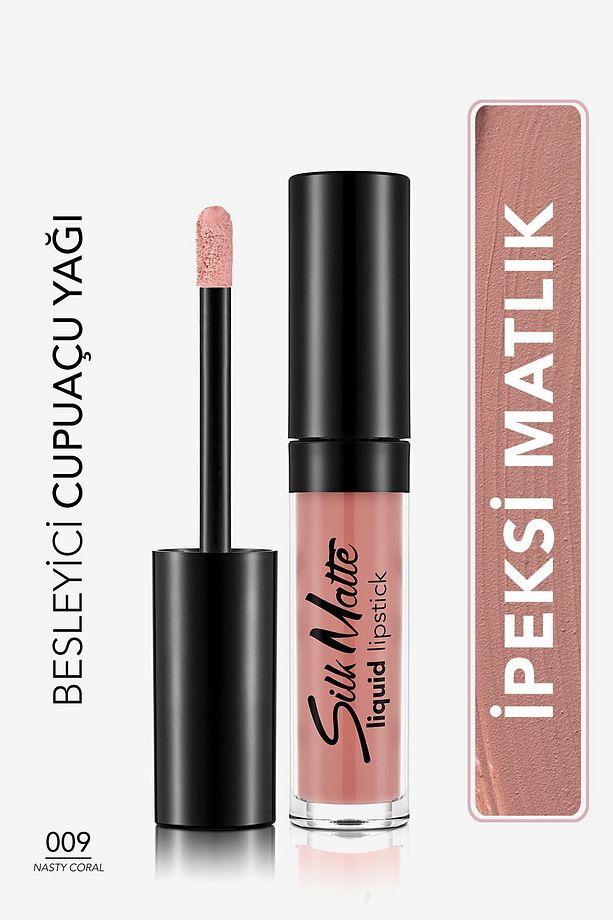 Kadife Dokulu Likit Mat Ruj - Silk Matte Liquid Lipstick - 009 NASTY CORAL - 8690604505364 - 1