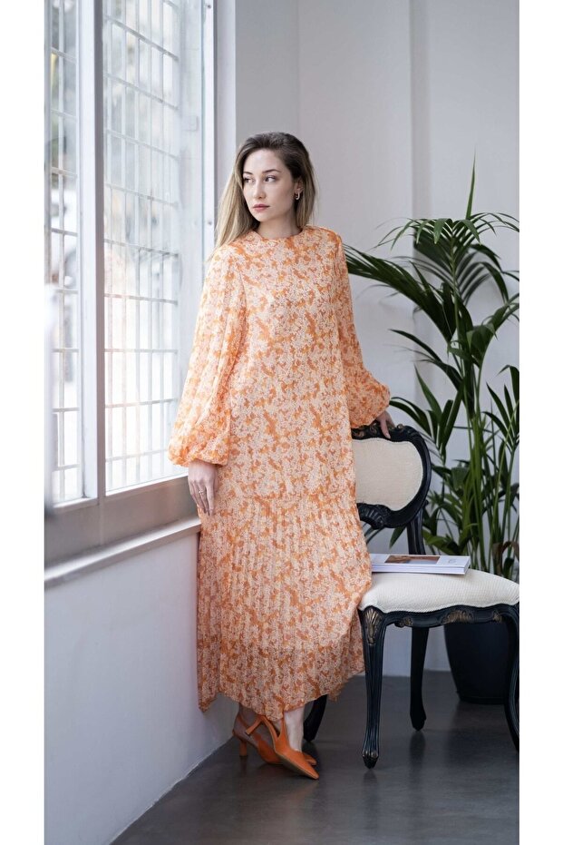 Nilova Modest Turuncu Elbise - 1