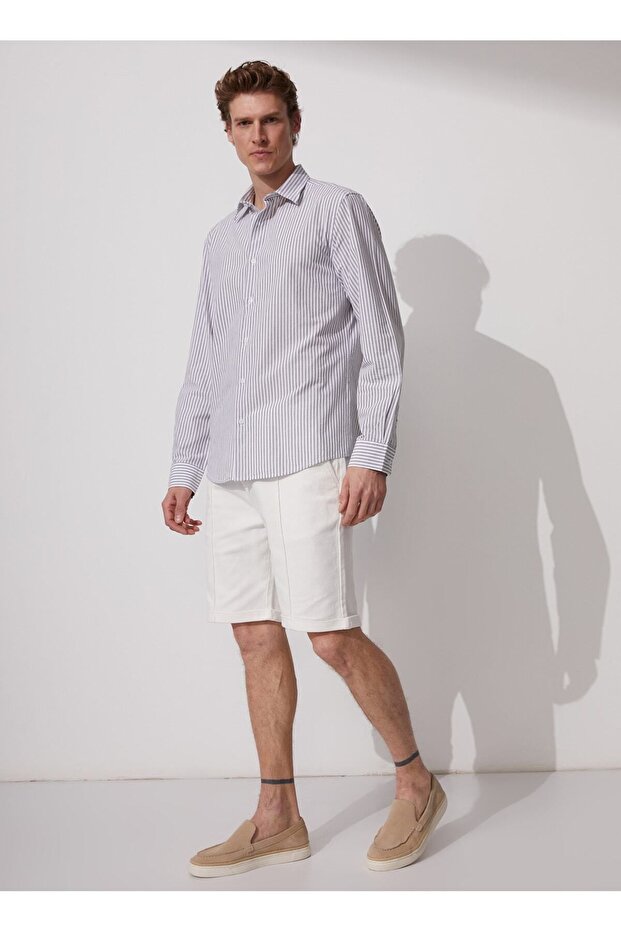 Düşük Bel Basic Ekru Erkek Bermuda Şort Saner - 1