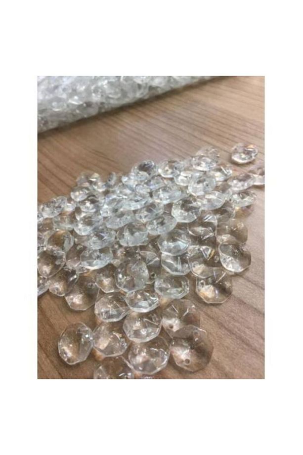 Çift Delikli Baskı Octagon 14 Mm Kristal Cam Avize Taşı Kristal Sekizgen Avize Taşı 50 Adet - 1