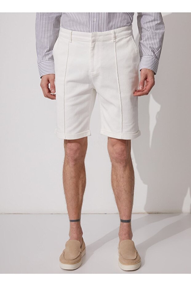 Düşük Bel Basic Ekru Erkek Bermuda Şort Saner - 3