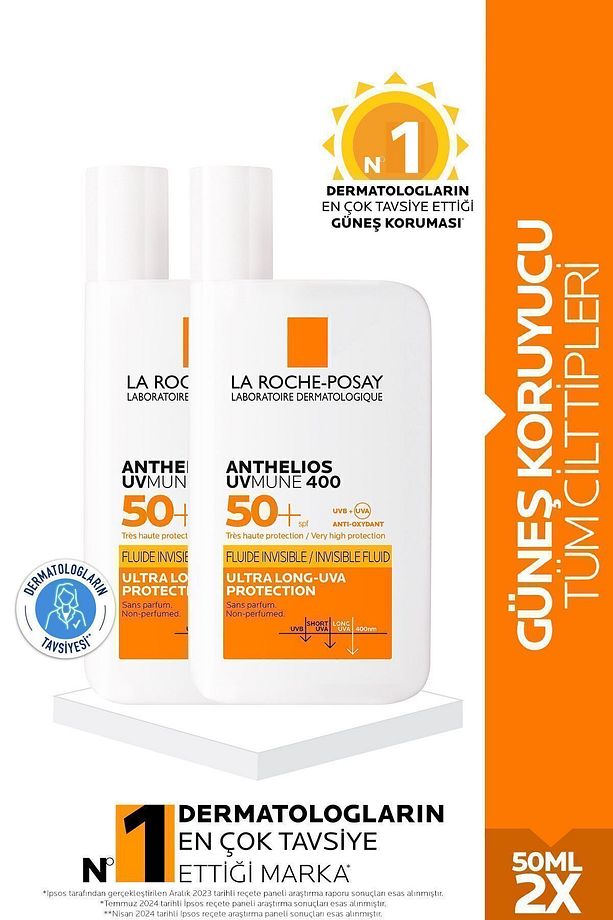 Tüm Cilt Tipleri İçin Uygun Yüz Cilt Bakım Seti: Antehlios Uvmune Fluid Güneş Kremi SPF50+ 50ML X2 - 1