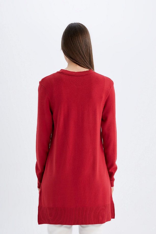 Regular Fit Bisiklet Yaka Yırtmaçlı Basic Düz Triko Kazak Tunik H3431az24au - 7