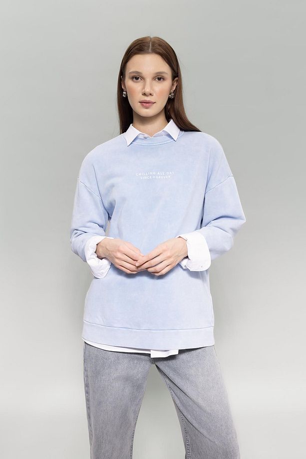 Regular Fit Bisiklet Yaka Baskılı Basic Sweatshirt Tunik B3592ax23wn - 2