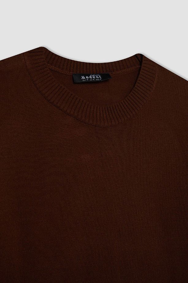 Regular Fit Bisiklet Yaka Yırtmaçlı Basic Düz Triko Kazak Tunik H3431az24au - 2