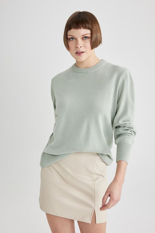 Regular Fit Bisiklet Yaka Basic Düz Triko Kazak C0058ax23wn - 1