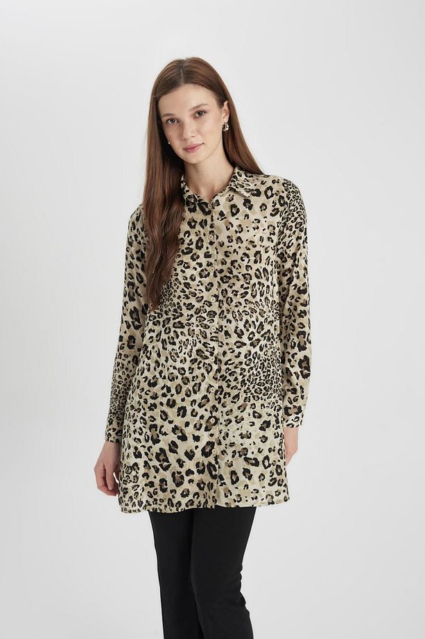 Regular Fit Leopar Desenli Uzun Kollu Gömlek Tunik Z5833az24sp - 3