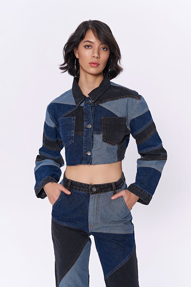 Kadın patch detaylı denim ceket - 3