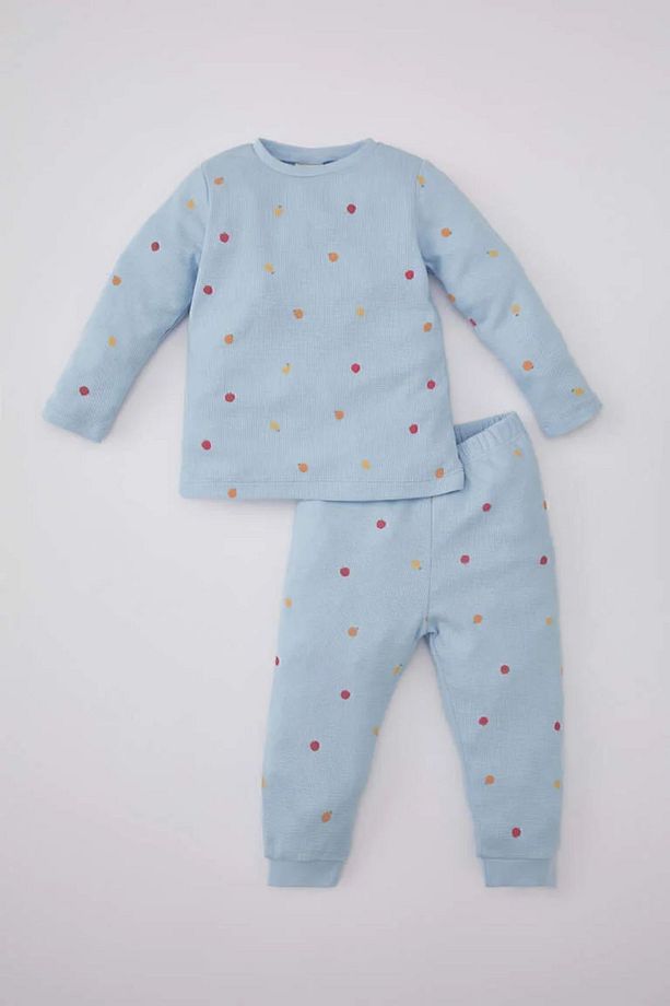 Kız Bebek Pijama Takım Meyve Desenli Uzun Kollu Waffle Üst Beli Lastikli Uzun Alt B7745a524sp - 1