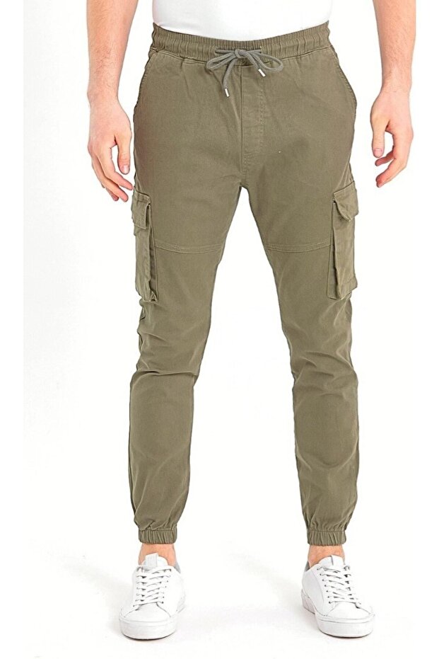 Men's Cargo Pants with Elastic Waist and Side Pockets