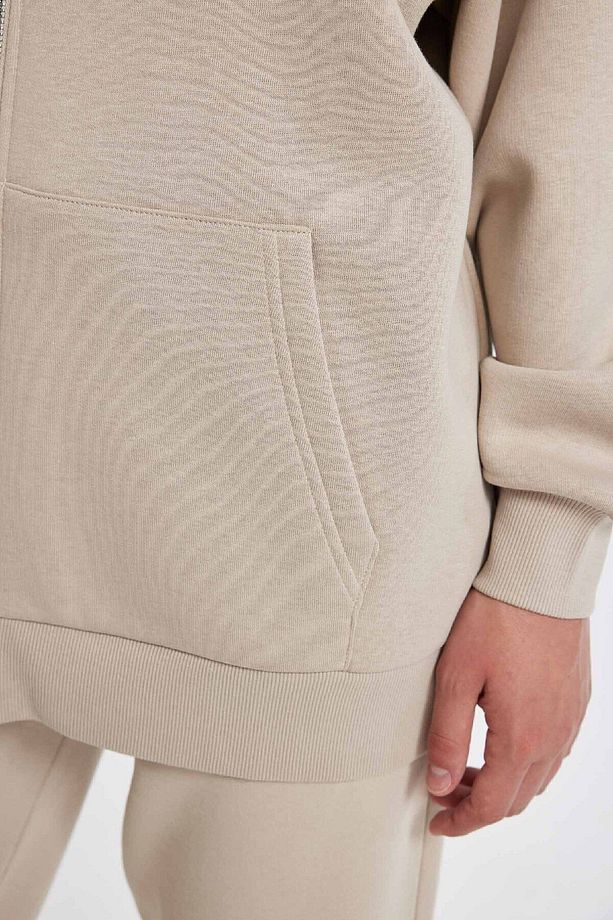 Oversize Geniş Kalıp Kapüşonlu Cepli Basic Düz Fermuarlı Sweatshirt V4233az24wn - 5