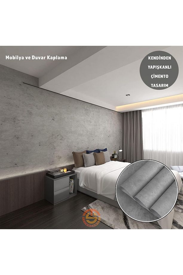 60cm×100cm Kendinden Yapışkanlı Çimento Görünümlü Duvar Kağıdı Dolap Masa Tezgah Kaplama - 3