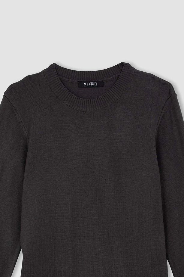 Regular Fit Bisiklet Yaka Basic Kazak Tunik ANTHRA - 3