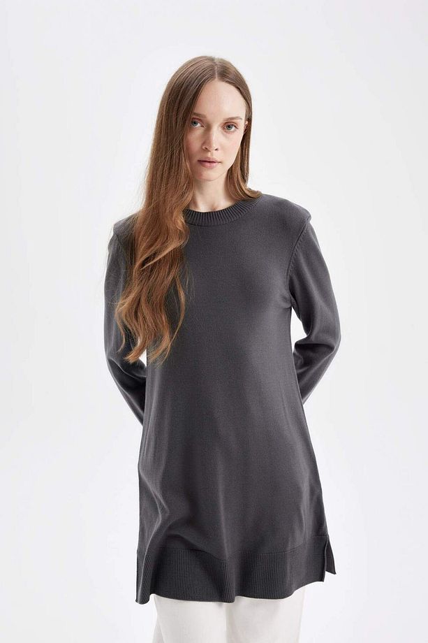 Regular Fit Bisiklet Yaka Basic Kazak Tunik ANTHRA - 1