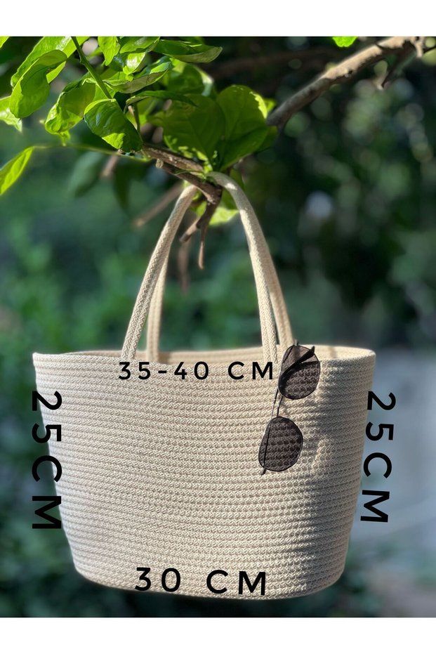 Cream Colored Unisex Jute Straw Beach Bag - Vegan Handle Bag