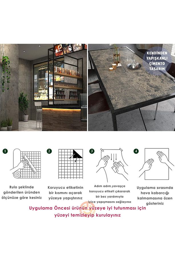 60cm×100cm Kendinden Yapışkanlı Çimento Görünümlü Duvar Kağıdı Dolap Masa Tezgah Kaplama - 6