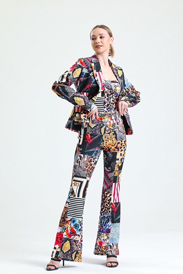 سترة سكوبا مطبوعة رقمية بأزرار أمامية| Ckt33599 نمط مختلط - 4