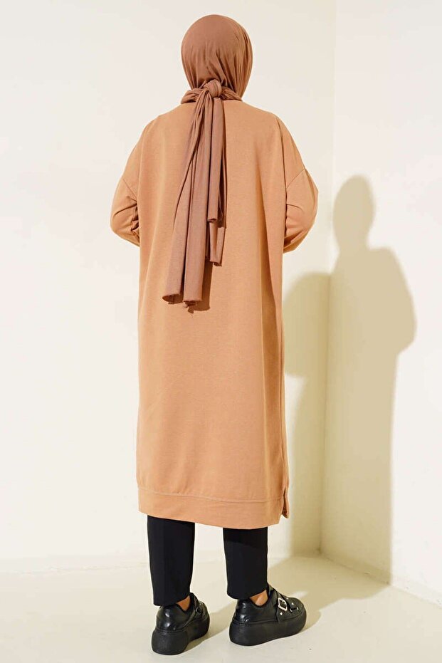 Comfortable Fit - Long Knee Length Stylish Hijab Tunic with Crest Detail - 4