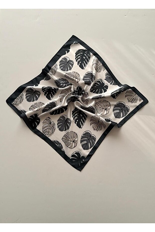 باندانا رمادية منقوشة على شكل ورقة شجر - وشاح - 2