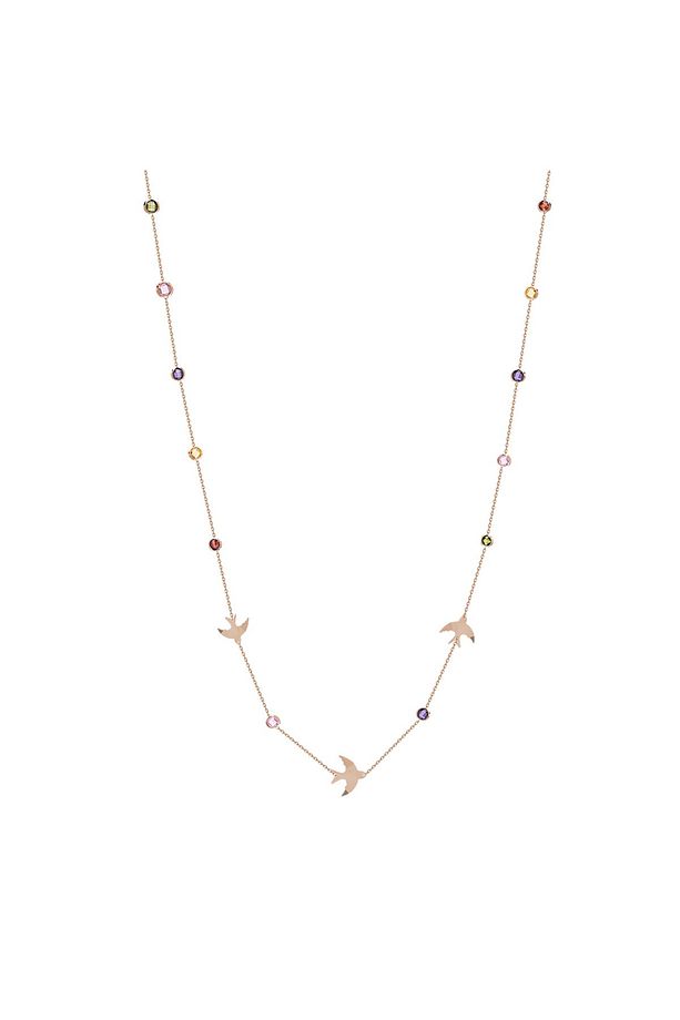 925 Ayar Rose Kaplama Multicolour Taşlı Kırlangıç Kuş Sıralı Gümüş Kolye - 1