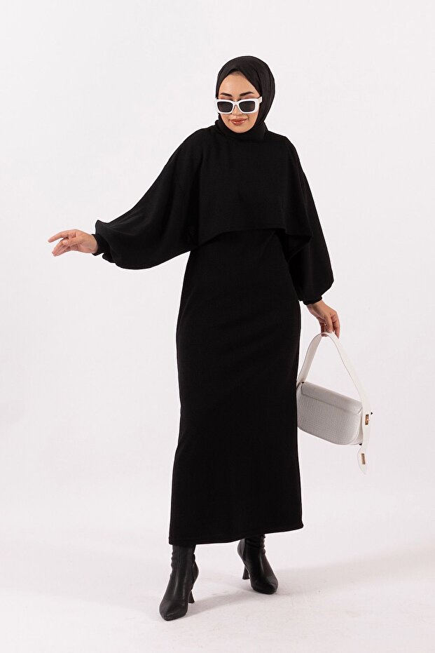 Ghazel İkili Örme Elbise Siyah - 1