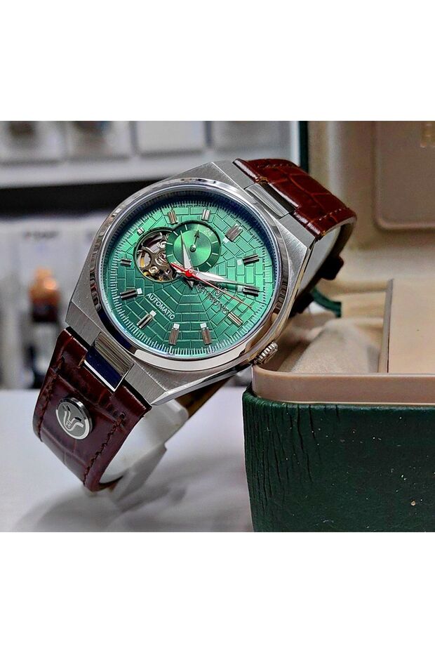 41mm Elegant Coffee Green Japanese Automatic Mens Wrist Watch