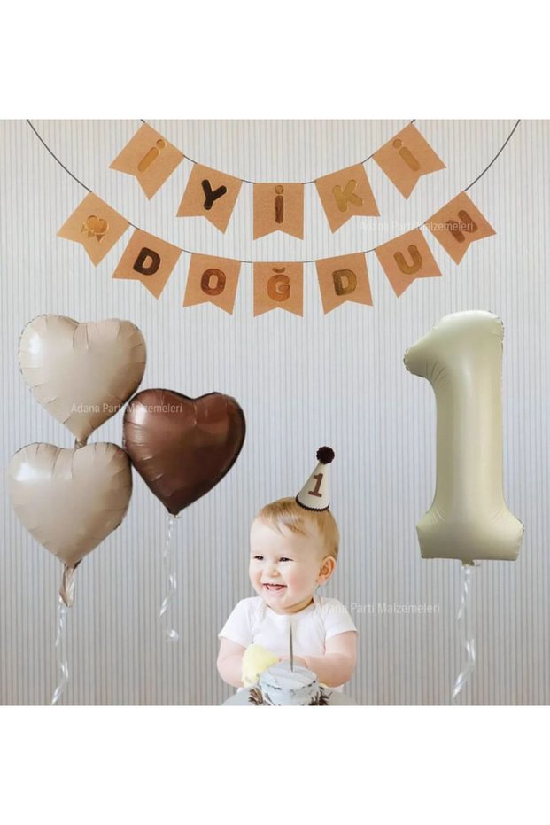1 Year Old Foil Balloon Birthday Kit in Shades of Brown