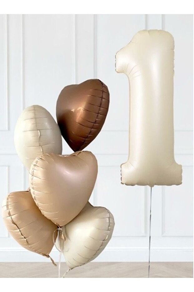 Retro Cream Beige 1 Year Old Foil Balloon Set