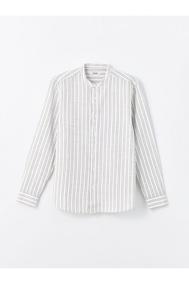 Regular Fit Uzun Kollu Çizgili Poplin Erkek Gömlek - 6