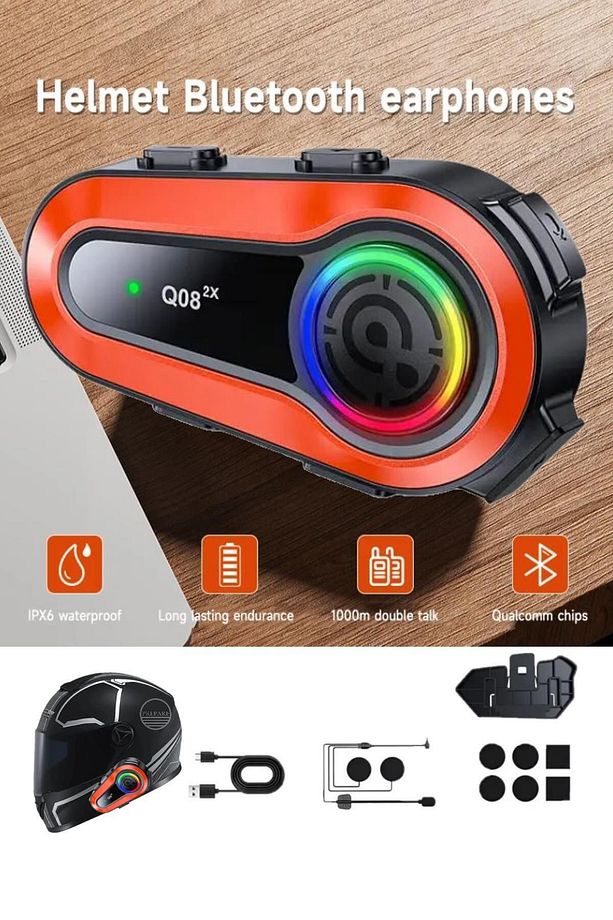 1000 Mt Intercom 2 Eşleşmeli Kask Kulaklık Q-08 Su Geçirmez Bluetooth Motosiklet Intercom Kulaklık - 2