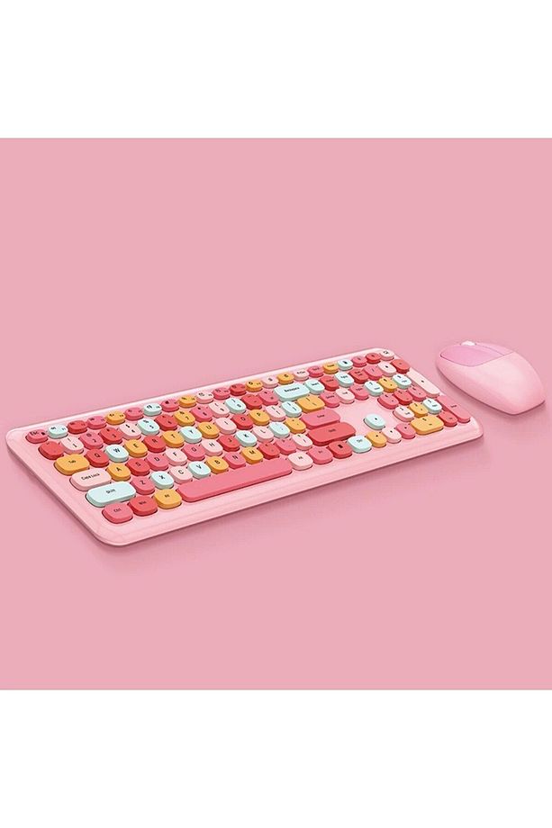 Renkli ve Şık Tasarımlı Kablosuz Klavye & Mouse Set  Uzun Pil Ömrü Ergonomik Kullanım, Sessiz Tuşlar - 3