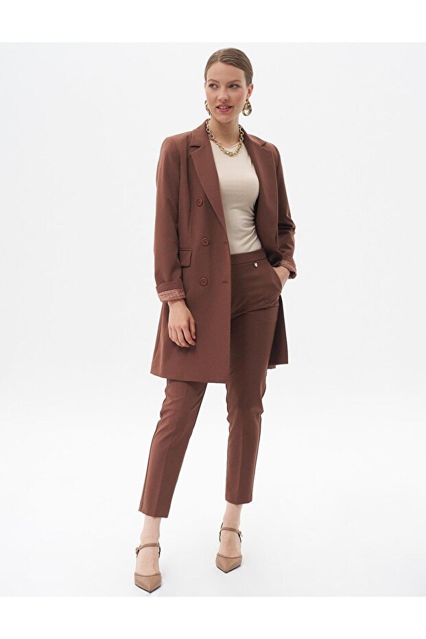 Basic Blazer Ceket Koyu Kahve - 1
