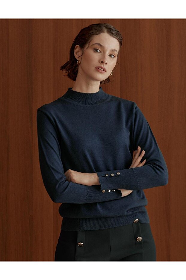 Basic Triko Bluz Indigo - 1