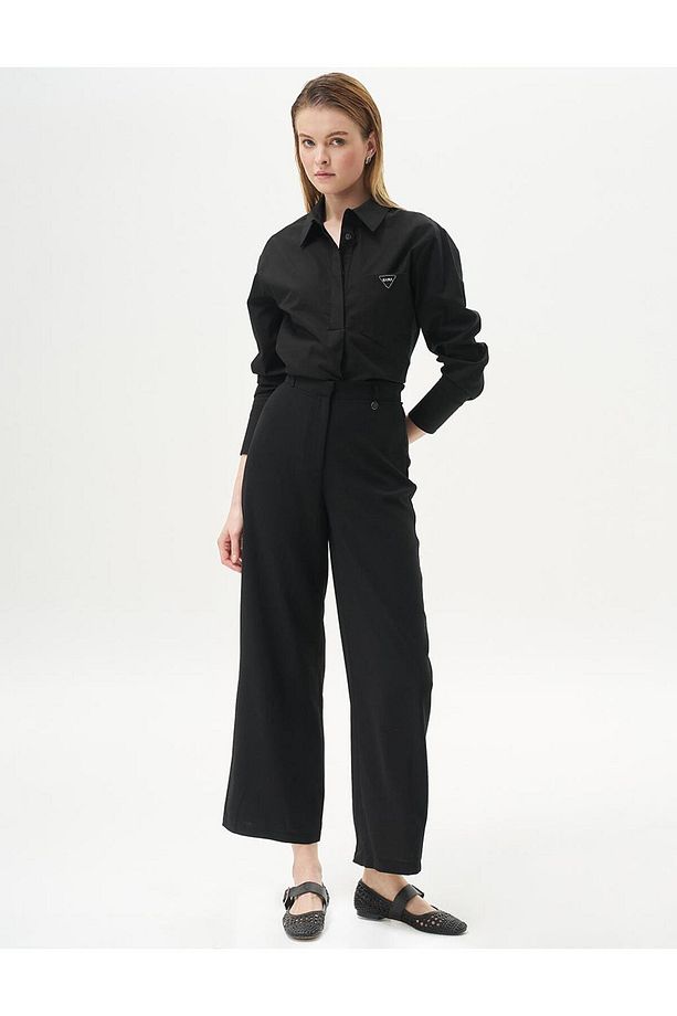 Basic Geniş Paça Krep Pantolon Siyah - 1