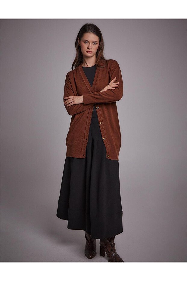 Basic Triko Hırka Kızıl Kahve - 4