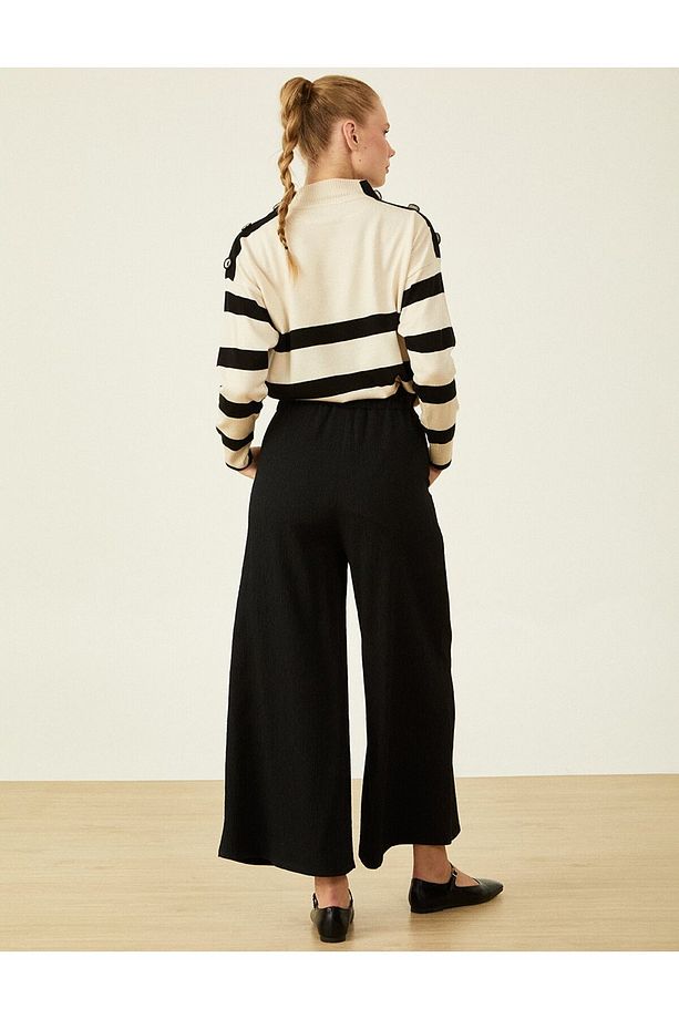 Geniş Paça Crinkle Pantolon Siyah - 4