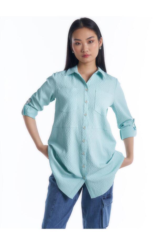 Nile Green Tunic - Shirt Collar and Pocket Detail