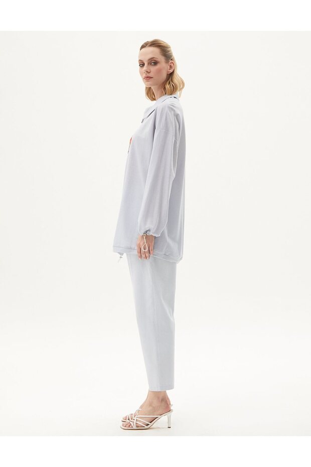 Nakışlı Sweatshirt Mavi - 3