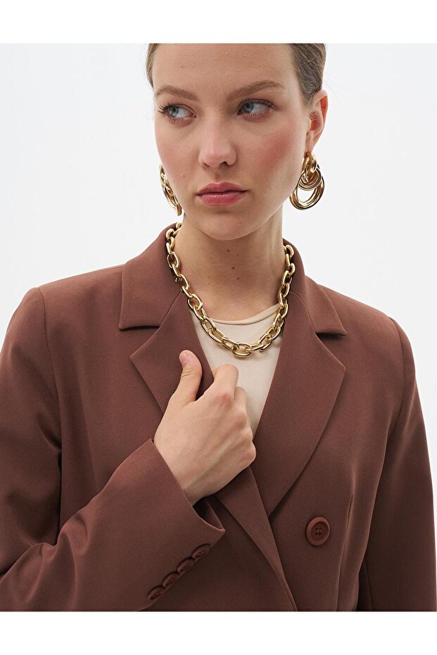 Basic Blazer Ceket Koyu Kahve - 7