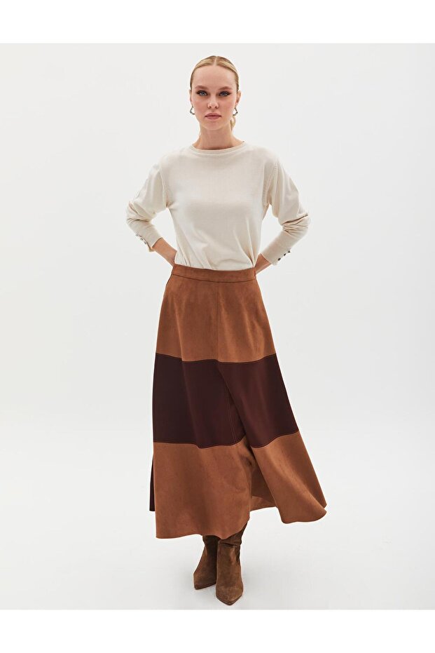 Parçalı Evaze Etek Camel - 2