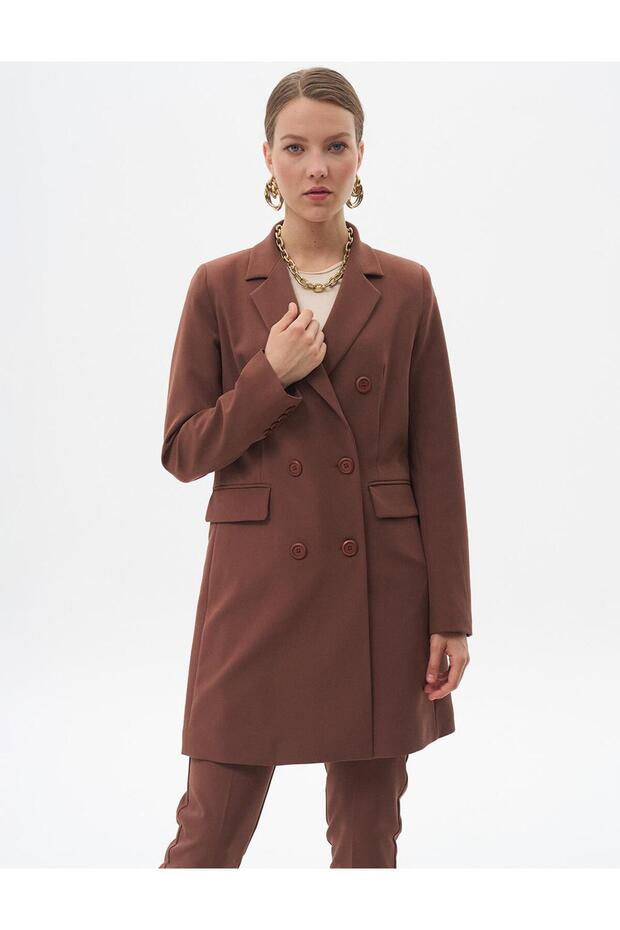 Basic Blazer Ceket Koyu Kahve - 6
